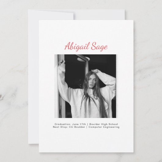2 Foto eenvoudig modern, minimalistisch Afstuderen Aankondiging (Achterkant)