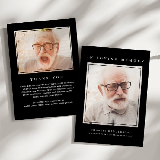 2-foto eenvoudige moderne liefdevolle geheugen beg bedankkaart