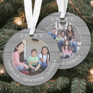 2 Foto Eenvoudige Typografie Jaar Grijs Faux Hout Ornament