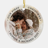 2 foto Eerste kerst verloofd modern Keramisch Ornament (Voorkant)