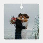 2 foto Eerste Kerstmis als Mr. en Mrs. net getrouw Metalen Ornament (Achterkant)