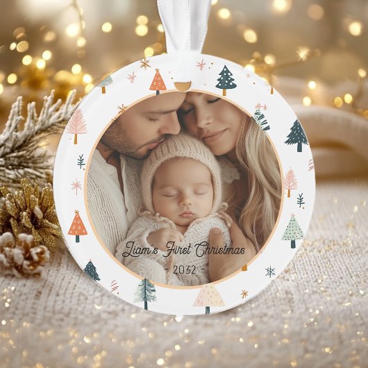 2 Foto "Eerste Kerstmis" Nordic Tree Pattern Ornament