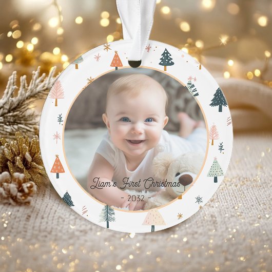 2 Foto "Eerste Kerstmis" Nordic Tree Pattern Ornament
