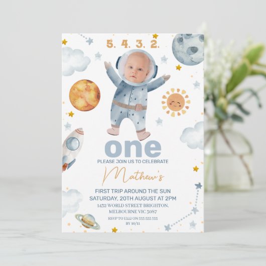 2 Foto Eerste Reis Rond de Zon 1e Verjaardag Kaart (Staand voorkant)