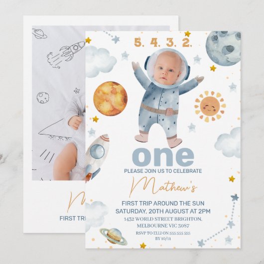 2 Foto Eerste Reis Rond de Zon 1e Verjaardag Kaart (Voorkant / Achterkant)