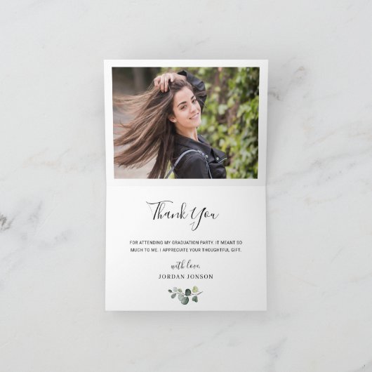 2 FOTO Elegant Eucalyptus Greenery Afstuderen Bedankkaart (Binnen)