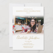 2 Foto Elegant Gold Script Photo Graduparty Kaart (Achterkant)