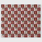 2 Foto Elegant Goud Rood Vrolijk Kerstmis Cadeaupapier (Vlak)