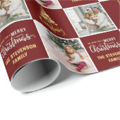 2 Foto Elegant Goud Rood Vrolijk Kerstmis Cadeaupapier (Rol Hoek)