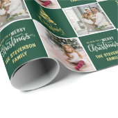 2 Foto Elegant Gouden Groen Vrolijk Kerstfeest Cadeaupapier (Rol Hoek)
