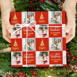 2 foto Elegant Merry Christmas Gold Cadeaupapier