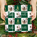 2 foto Elegant Merry Christmas Gold Green Cadeaupapier<br><div class="desc">2 foto Elegant Merry Christmas Gold Groen inpakpapier. Een feestelijk kerstinpakpapier met uw foto's. Als u uw foto vóór het uploaden in een vierkant uitsnijdt,  kunt u het ontwerp eenvoudig bewerken.</div>