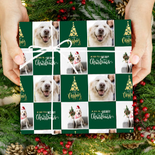 2 foto Elegant Merry Christmas Gold Green Cadeaupapier
