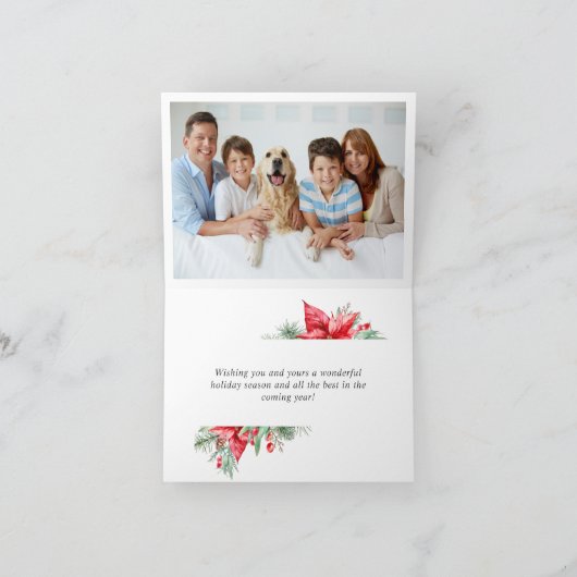 2 FOTO Elegant Rode Ornament Kerst Groet Feestdagen Kaart (Binnen)