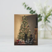2 Foto elegant Script Beloofd Kerstmis Nieuwjaar Aankondigingskaart (Staand voorkant)