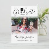 2 Foto Elegant Script Foto Afstudeerfeest Kaart (Staand voorkant)