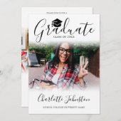 2 Foto Elegant Script Foto Afstudeerfeest Kaart (Voorkant / Achterkant)
