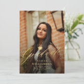 2 foto Elegant script Goud en zwart afstuderen Aankondiging (Staand voorkant)