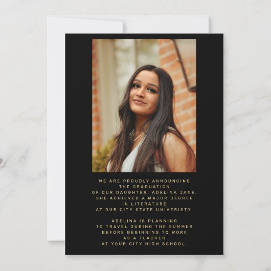 2 foto Elegant script Goud en zwart afstuderen Aankondiging (Achterkant)