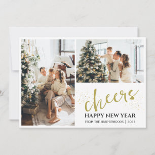 2 Foto Elegant Script Modern Gelukkig Nieuwjaar Feestdagenkaart