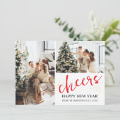 2 Foto Elegant Script Modern Gelukkig Nieuwjaar Feestdagenkaart (Staand voorkant)