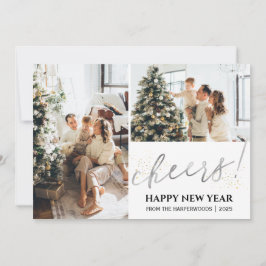2 Foto Elegant Script Modern Gelukkig Nieuwjaar Feestdagenkaart