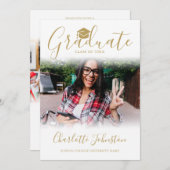 2 Foto Elegante Gouden Script Foto Afstudeerfeest Kaart (Voorkant / Achterkant)