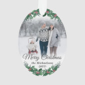 2 Foto Elegante Holly Greenery Vrolijk Kerstfeest Ornament (achterkant)