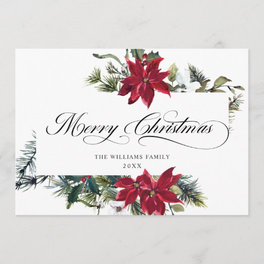2 FOTO Elegante Poinsettia Kerstgroet Feestdagenkaart (Voorkant)