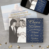 2 Foto ELK JAAR Jubileum Cheers Navy Blue Gold Kaart