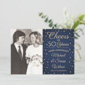 2 Foto ELK JAAR Jubileum Cheers Navy Blue Gold Kaart (Staand voorkant)