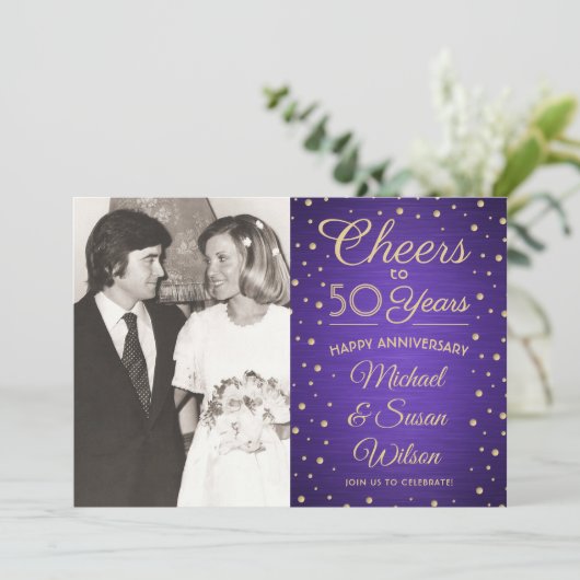 2 Foto ELK JAAR Jubileum Cheques Paars & Gold Kaart (Staand voorkant)