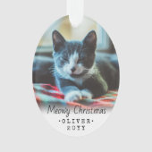2 Foto Elke tekst Meowy kerstkat Black White Ornament (voorkant)