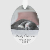 2 Foto Elke tekst Meowy kerstkat Black White Ornament (achterkant)