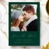 2-Foto Emerald Green Gold Script Bewaar de datum Folie Uitnodiging