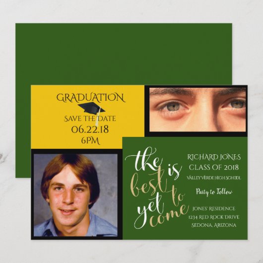 2 FOTO EN KIES KLEUR Geel Groen Afstuderen Kaart (Voorkant / Achterkant)