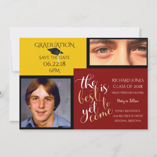 2 FOTO EN KIES KLEUR Geel Rood Afstuderen Kaart (Voorkant)