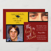 2 FOTO EN KIES KLEUR Geel Rood Afstuderen Kaart (Voorkant / Achterkant)