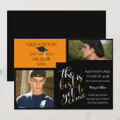 2 FOTO EN KIES KLEUR Sinaasappel Zwart Afstuderen Kaart (Voorkant / Achterkant)