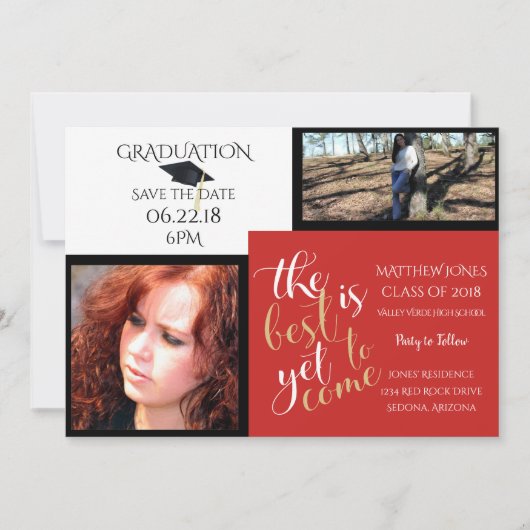 2 FOTO EN KIES KLEUR Wit Rood Afstuderen Kaart (Voorkant)