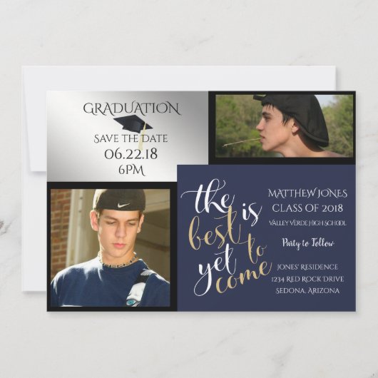 2 FOTO EN KIES UW KLEUR Blauw Afstuderen Kaart (Voorkant)