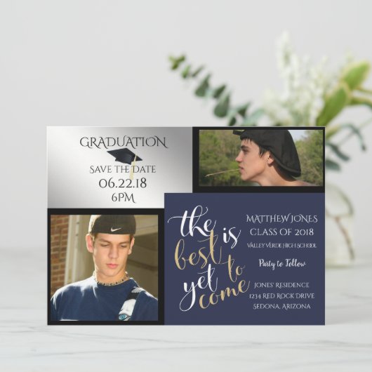 2 FOTO EN KIES UW KLEUR Blauw Afstuderen Kaart (Staand voorkant)