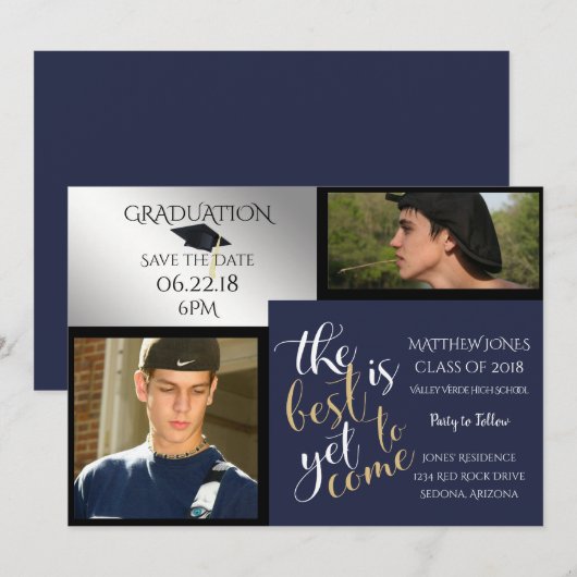 2 FOTO EN KIES UW KLEUR Blauw Afstuderen Kaart (Voorkant / Achterkant)