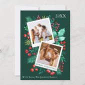 2 foto familie kerst Kaart Waterverf gebladerte (Voorkant)