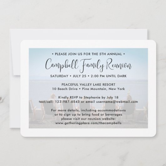 2 Foto Familie reünie Party Modern Elegant Script Kaart (Achterkant)