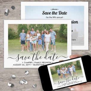 2 Foto Familie reünie Party Modern Elegant Script Save The Date