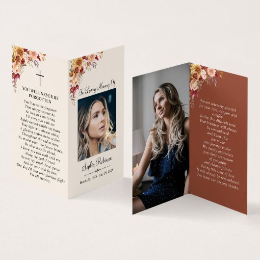 2 Foto Floral Memorial Folder Cream Prayer Kaart (Binnen en buitenkant)