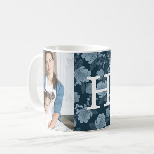 2 Foto | Floral Navy Koffiemok (Voorkant links)