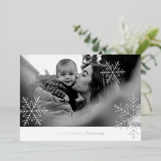 2 Foto Folie Snowflake Eenvoudige kerstfoto's Folie Feestdagenkaart (Staand Voorkant)