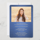 2 Foto geborsteld Blauw Gold Script Modern Afstude Aankondiging (Achterkant)